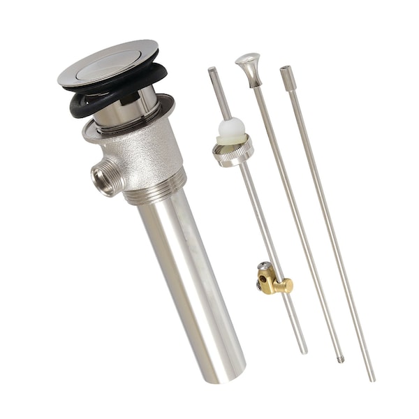 Brass PopUp Drain with Overflow and Extra Long PopUp rod, 22 Gauge, Polished Nickel